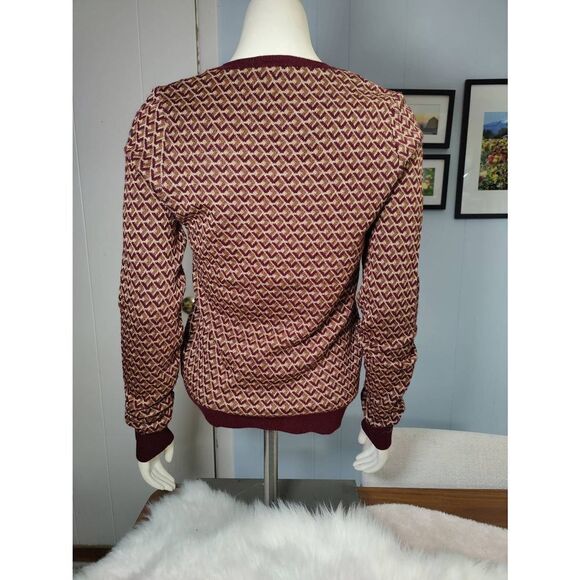 Zara Women's Gold metallic Patterned V-Neck Long Sleeve Sweater, Size Large - Picture 3 of 5